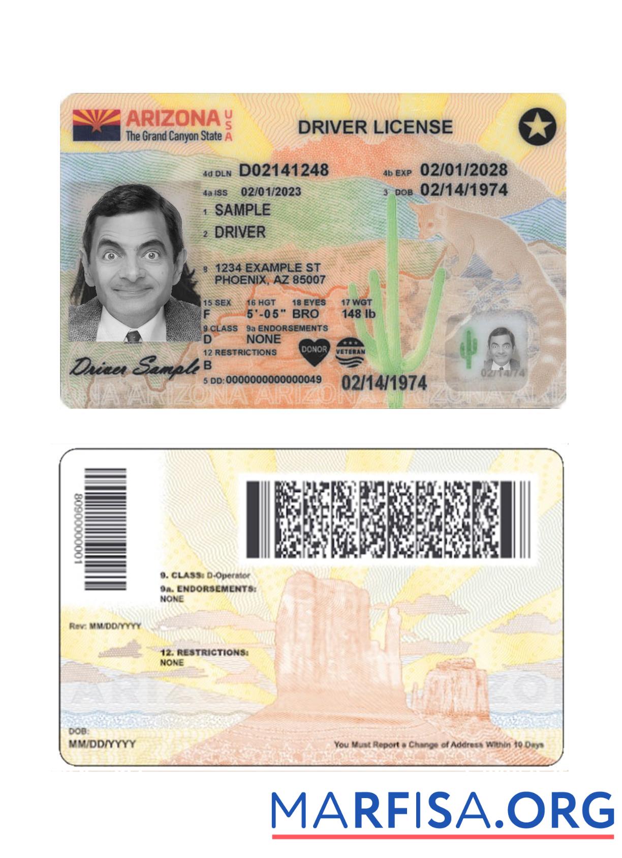 Downloadable USA Arizona driving license 2023 present template